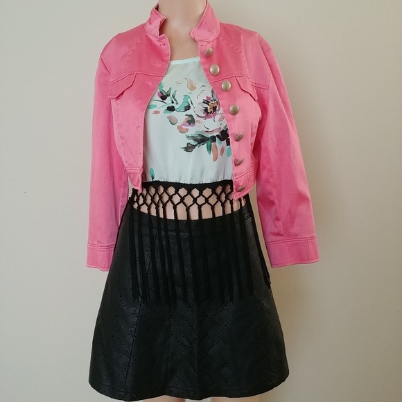 Fuchsia Pink & Mint Green Floral Crop Top - Picture 5 of 7